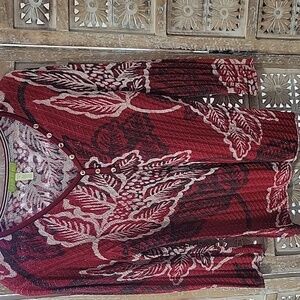 Sigrid Olsen Leaf Pattern V Neck Waffle Knit Top